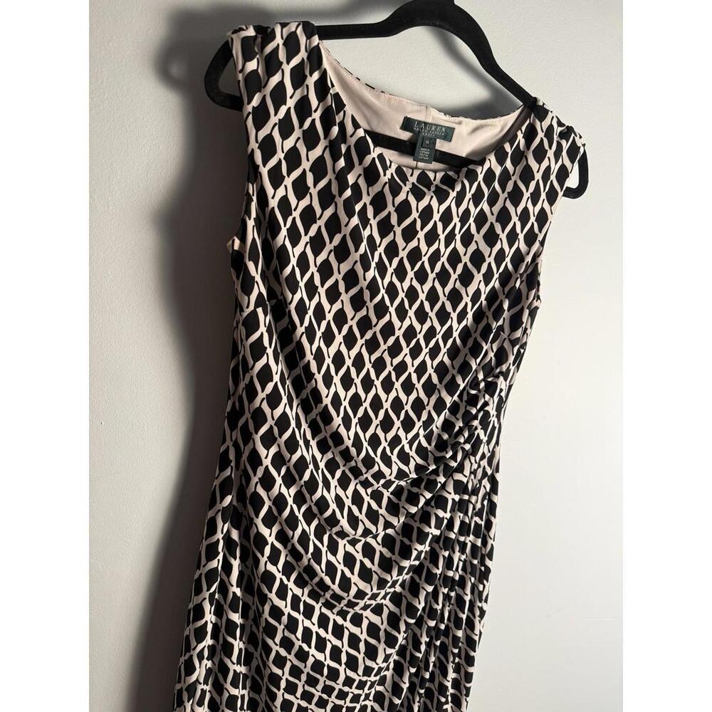 Lauren Ralph Lauren Dress Sheath Knee Length Stretch Ruched Black Boat Neck 10 - Picture 6 of 11